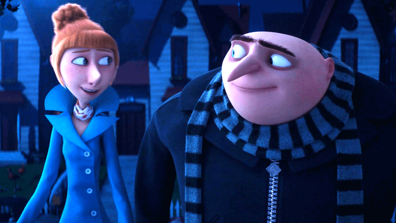 Gru and Lucy lovingly smile at each other.