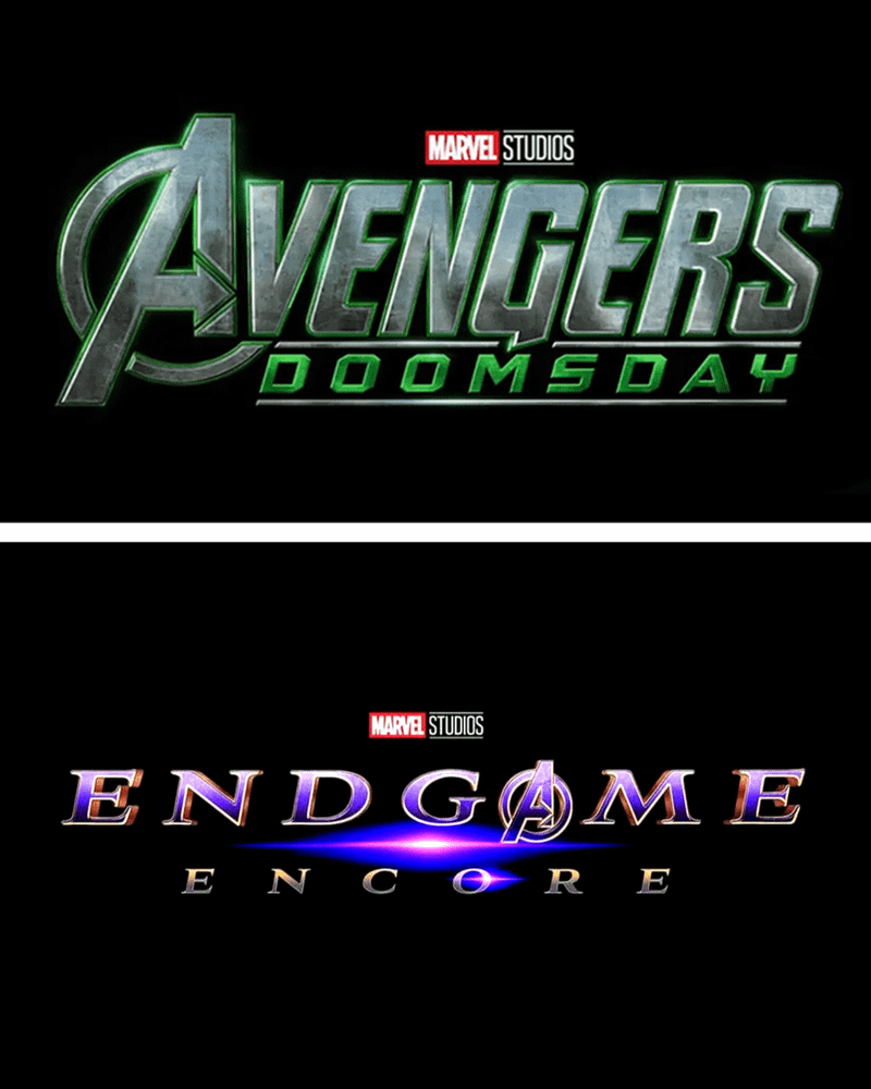 The Avengers: Doomsday logo and the Endgame: Encore logo.