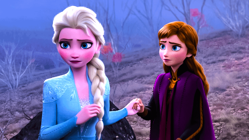 Anna and Elsa in Frozen 2.