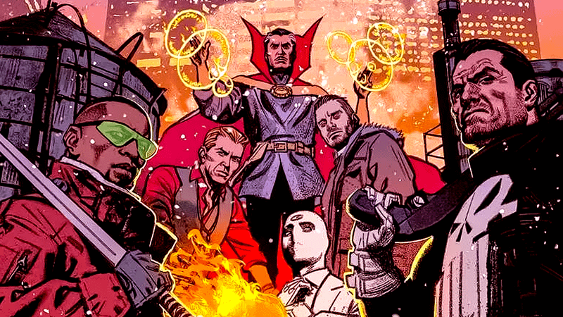 Blade, doctor Strange, Moon Knight, and Punisher from Marvel Comics