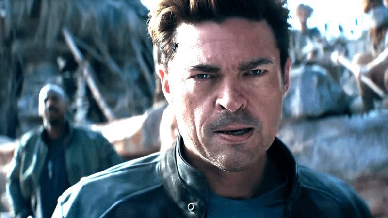 Karl Urban as Johnny Cage looking off into the distance in Mortal Kombat 2
