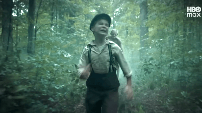 Young Frank Shaw being chased by Pennywise as a naked man in IT: Welcome to Derry