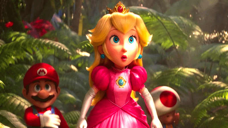Anya Taylor-Joy's Princess Peach with a look of surprise on her face.