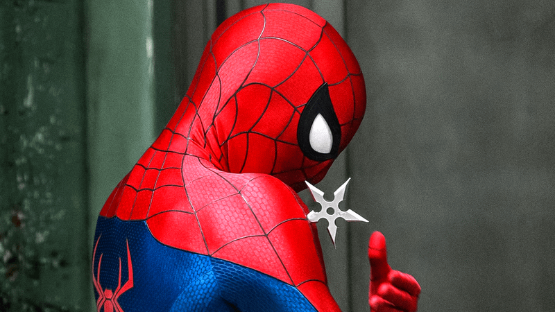 A shuriken in Spider-Man's shoulder.