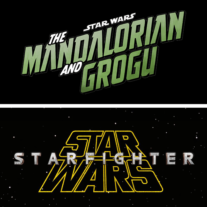 The Mandalorian and Grogu logo compared to Star Wars: Starfighter.