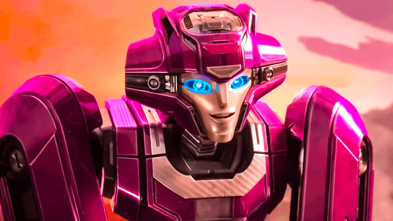 Elita-1 leaning over and smiling in Transformers One