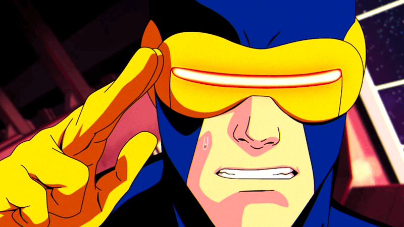 Cyclops holding his finger to his lit visor in X-Men '97