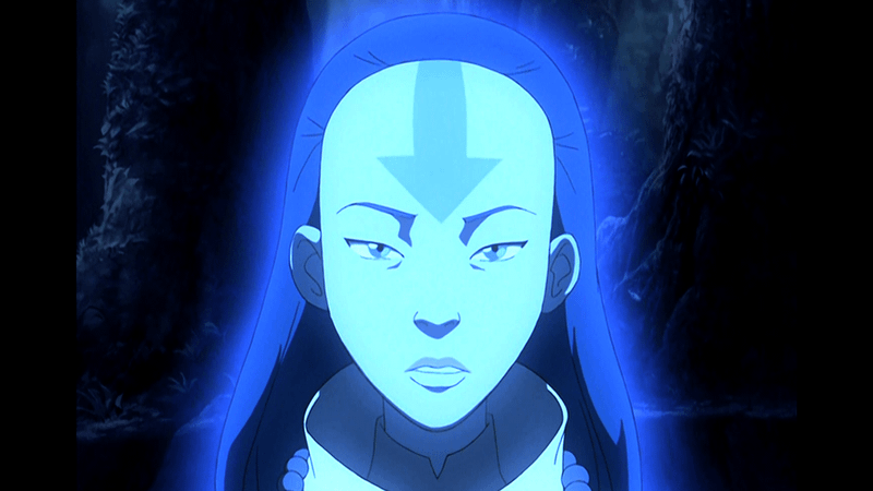 The spirit of Avatar Yangchen glowing in a cave in Avatar: The Last Airbender
