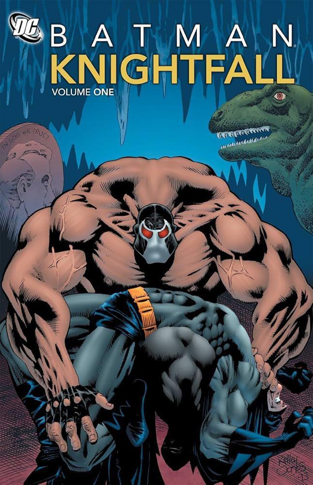 Batman Knightfall cover with Bane breaking Batman's back