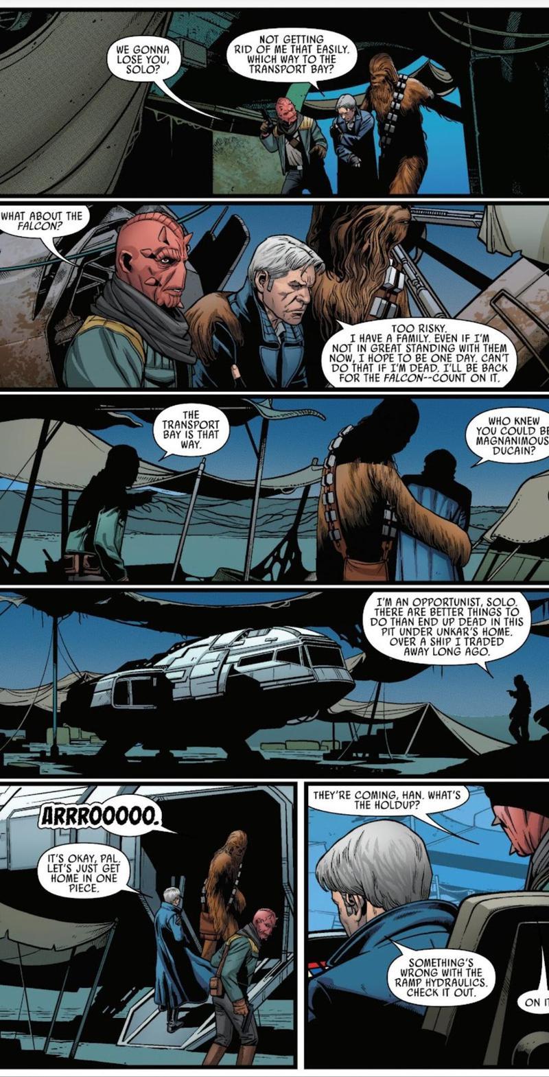 Star Wars: Han Solo — Hunt for the Falcon panels showing Han on Jakku