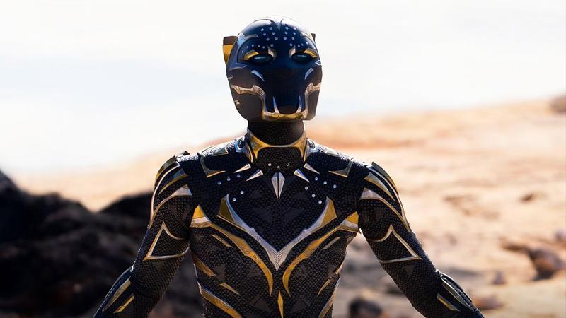 Letitia Wright as Shuri in her Black Panther suit in Black Panther: Wakanda Forever