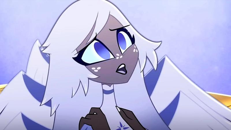 Emily looking upwards in Hazbin Hotel