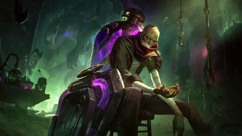 Singed sitting in a shimmer-powered wheelchair in Arcane