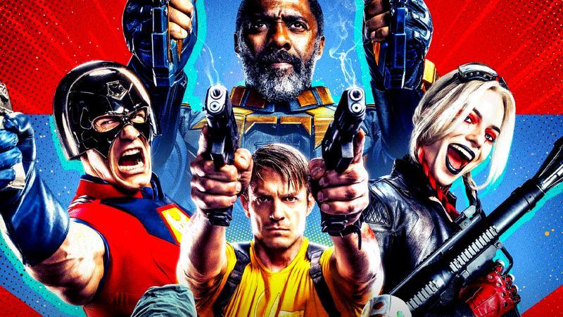 The cast of The Suicide Squad holding guns out on The Suicide Squad poster