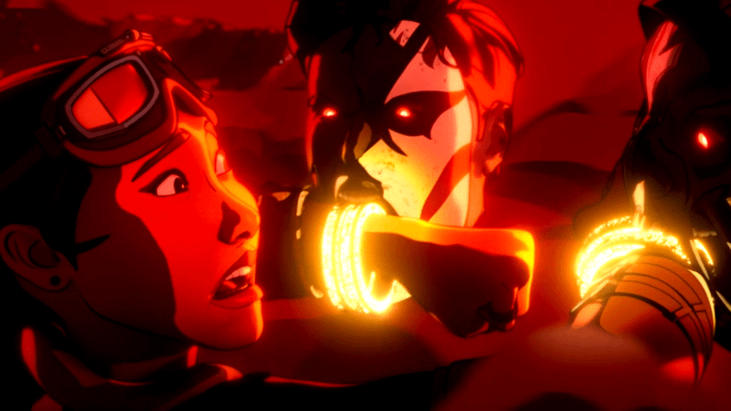 Katy fighting off a zombie that is biting her arm in Marvel Zombie
