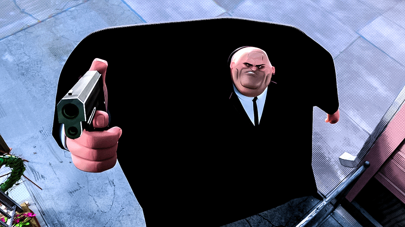 Kingpin pointing gun in Into the SpiderVerse.