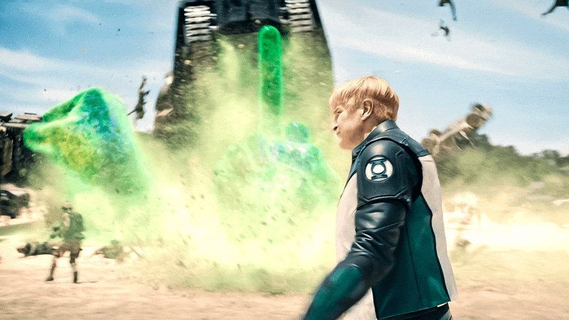 The Boravian army gets taken out by Guy Gardner's hand constructs.
