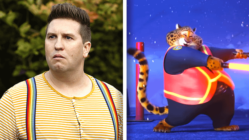 Clawhauser and Nate Torrence in Zootopia 2