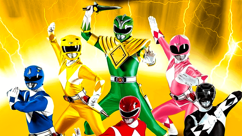 The Power Rangers team all posing together in Power Rangers