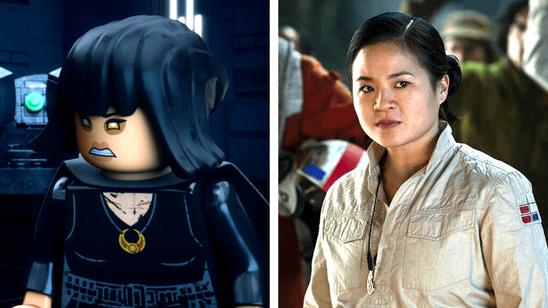 A comparison of Darth Rose Tico in LEGO Star Wars and Rose Tico in live-action