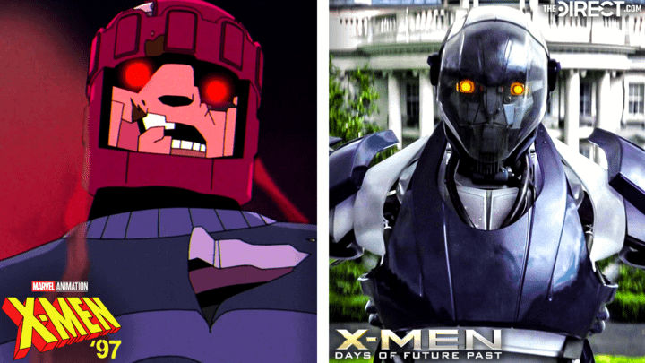 Sentinels in X-Men '97 Season 1 and in X-Men: Days of Future Past on the right.