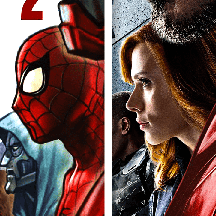 Spider-Man  on the Ultimate Endgame cover and Black Widow on the Captain America: Civil War poster.