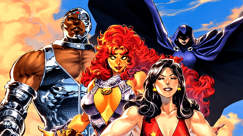 Teen Titans, Cyborg, Starfire, Raven, Donna Troy.