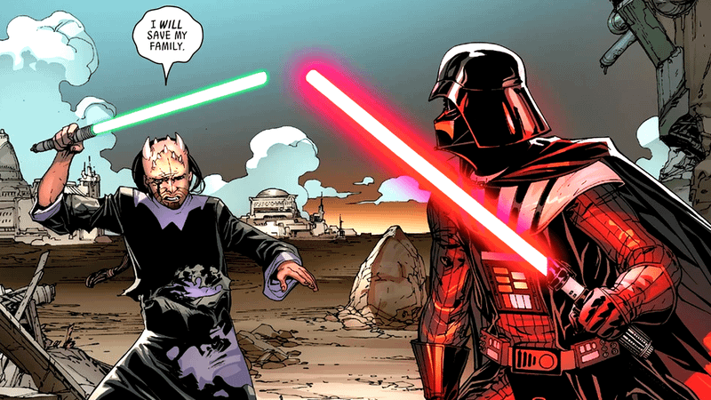 Eeth Koth vs. Darth Vader.