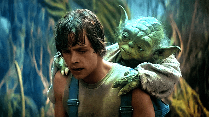 Luke Skywalker and Yoda in Star Wars: The Empire Strikes Back