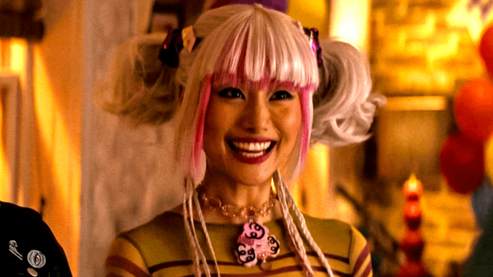 Yukio smiling at Deadpool's birthday party in Deadpool & Wolverine.