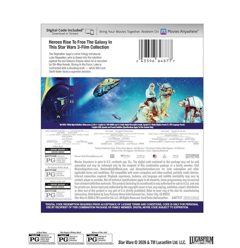 The back cover of the Star Wars' original trilogy re-release.