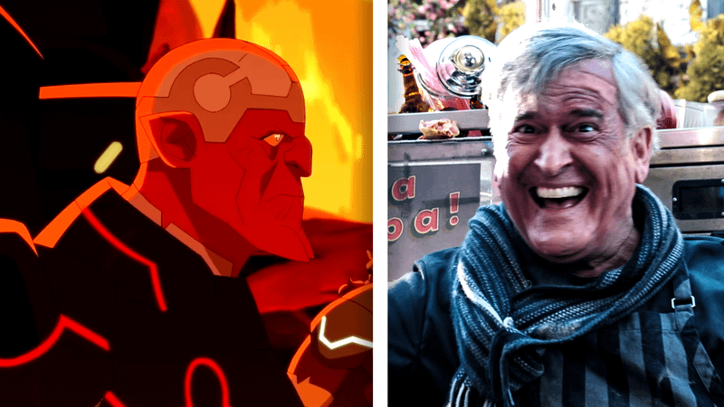 Bruce Campbell as the Great Beast in Invincible and Pizza Poppa in Doctor Strange in the Multiverse of Madness.