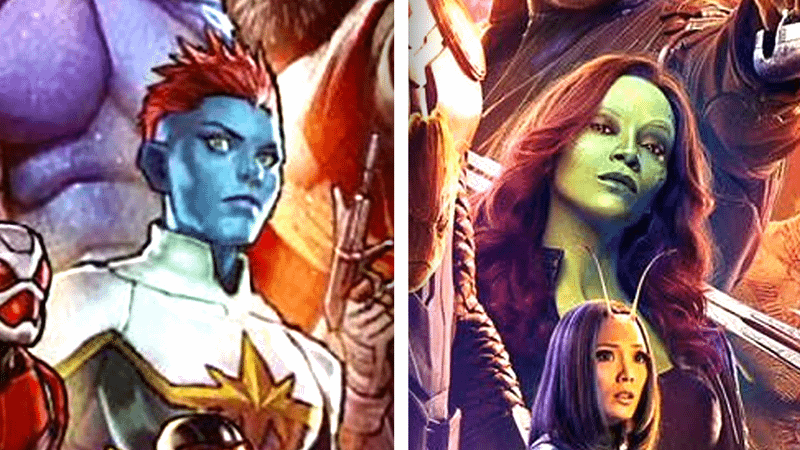 Captain Marvel and Gamora - Ultimate Endgame vs Avengers Infinity War posters.