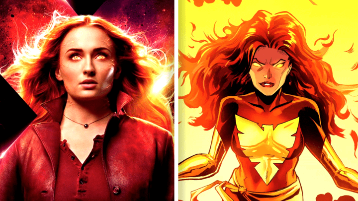Jean Grey in Dark Phoenix and in the comics