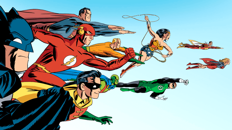 The Justice League flying through the sky in Justice League: The New Frontier 