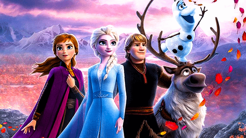Anna, Elsa, Kristoff, Olaf and Sven in Frozen.
