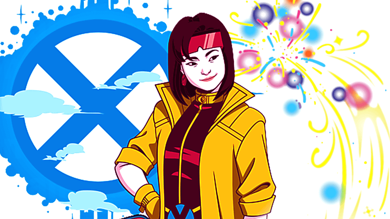 X-Men mutant Jubilee in a bodysuit and jacket.