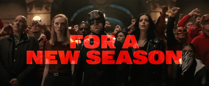 Daredevil surrounded by his allies and the people of New York.