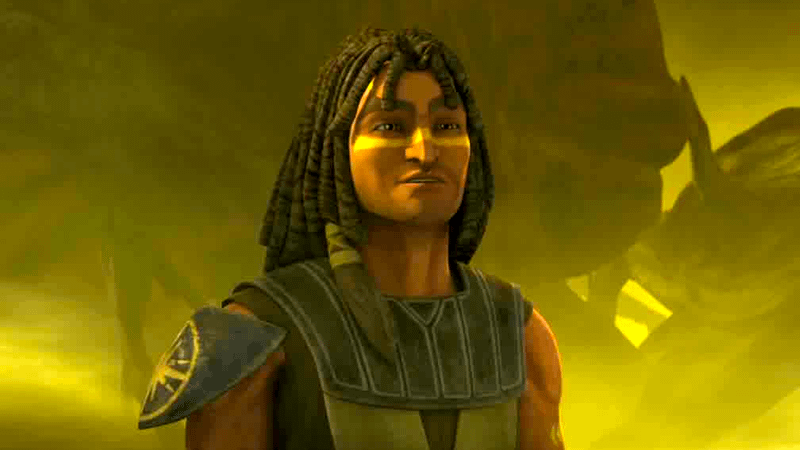 Quinlan Vos standing in some yellow mist in Star Wars Clone Wars