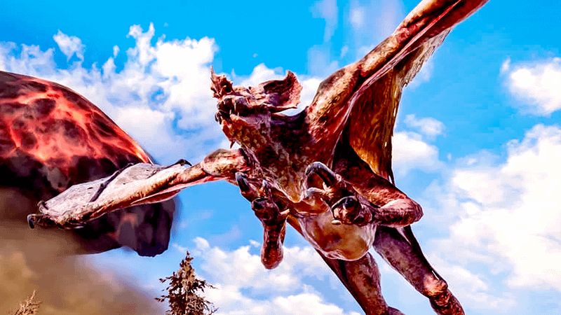 Scorchbeast Queen flying in the sky in Fallout 76