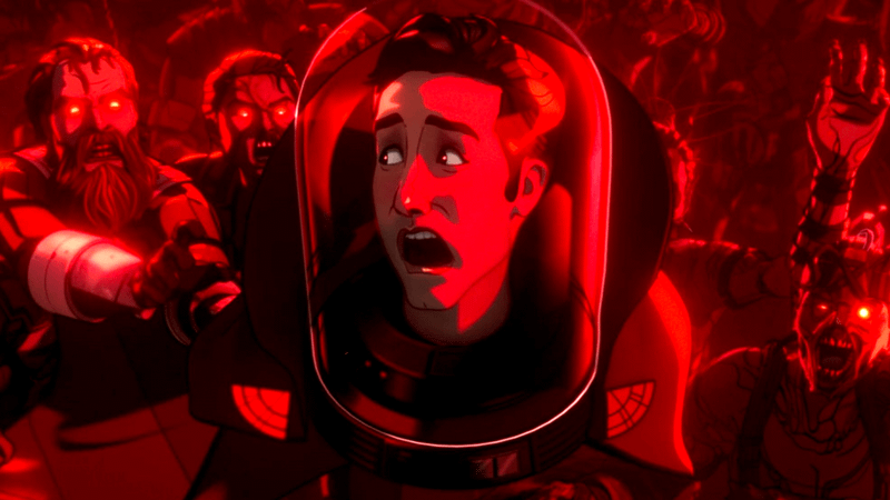 Scott Lang's head in a jar being pulled on by an army of zombies in Marvel Zombies