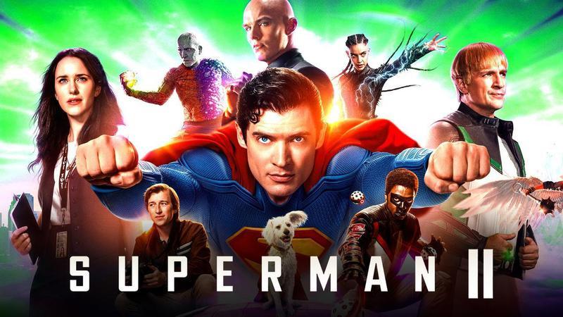 The characters from 2025's Superman with a Superman II logo treatment.