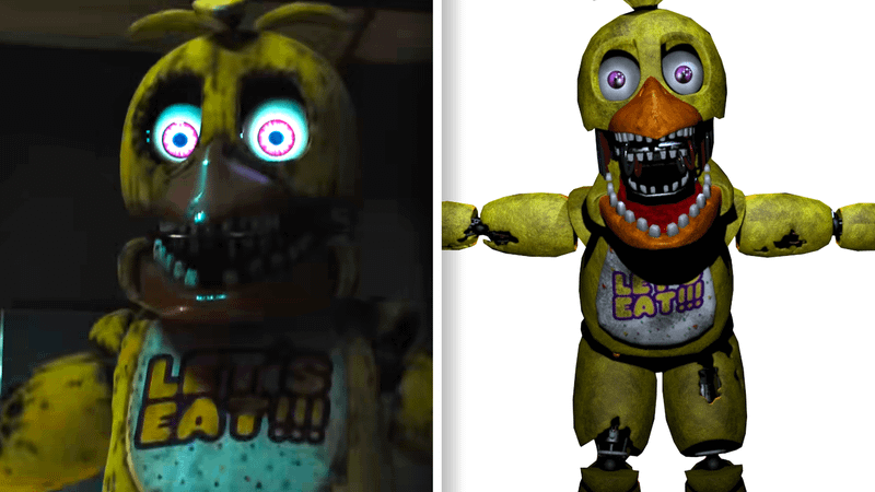 Fnaf Film Withered Chica side by side with FNAF Withered Chica