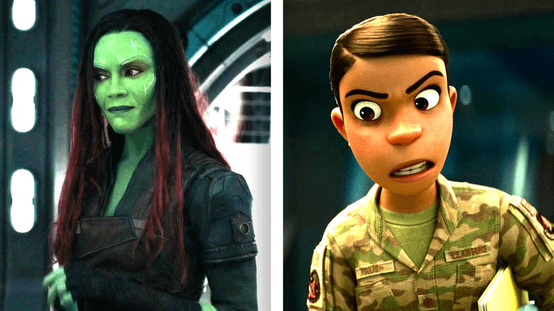 Zoe Saldana as Gamora in 'Guardians of the Galaxy Vol. 3,' Aunt Olga in 'Elio.'