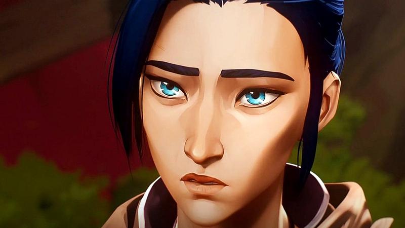 Caitlyn looking up at the camera in Arcane