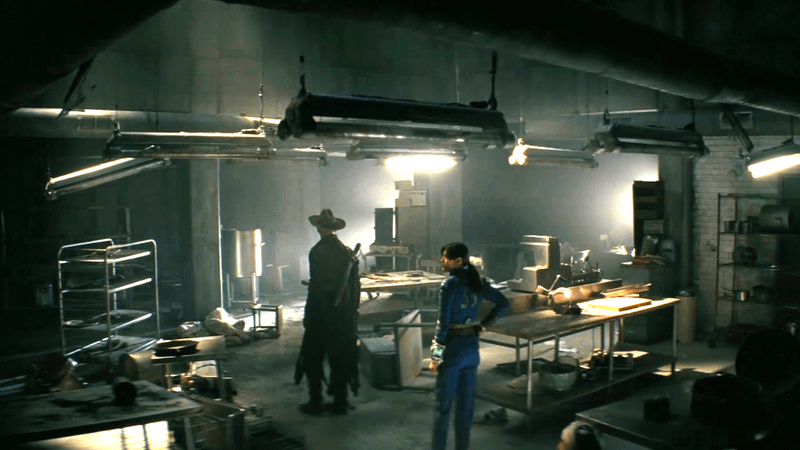 Lucy and Ghoul in a trashed abandoned hospital in Fallout Season 2