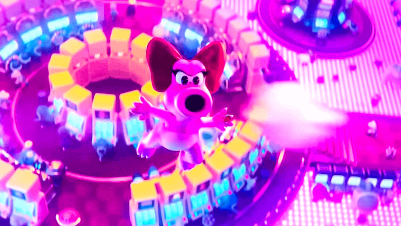 Birdo shooting out an egg in The Super Mario Galaxy Movie.