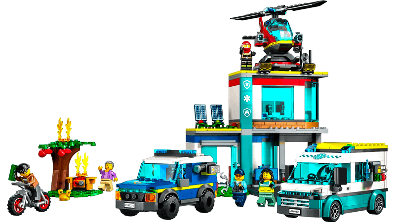 Emergency Vehicles HQ LEGO Set, fire, ambulance, helicopter, medical center