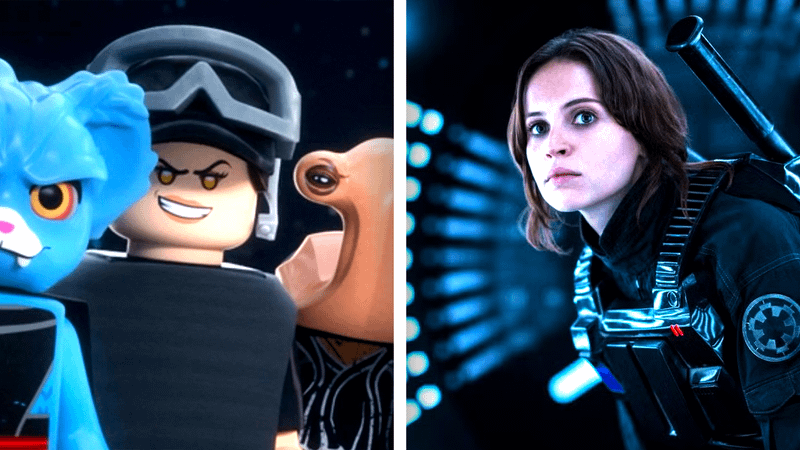 Darth Jyn Erso in LEGO form compared to the live-action Jyn Erso from Rogue One