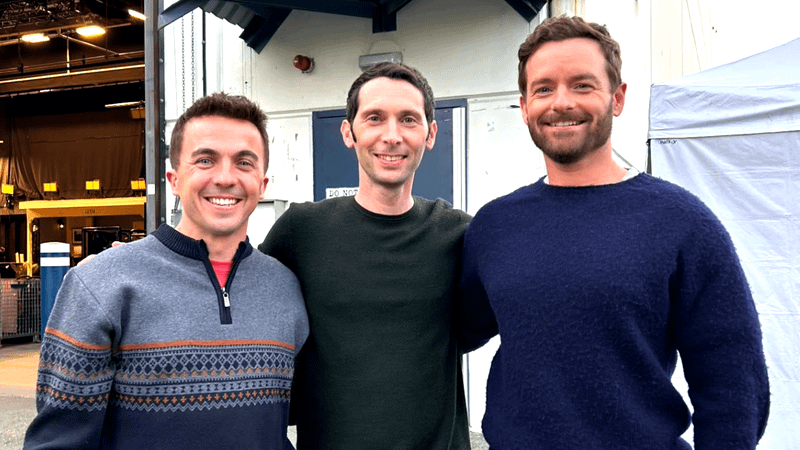 Frankie Muniz, Justin Berfield, and Christopher Masterson from the Malcolm in the Middle reboot set